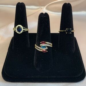 3 PC Set - NEW Pretty Bird Real Yellow Gold Plated Colorful Rings Size 8